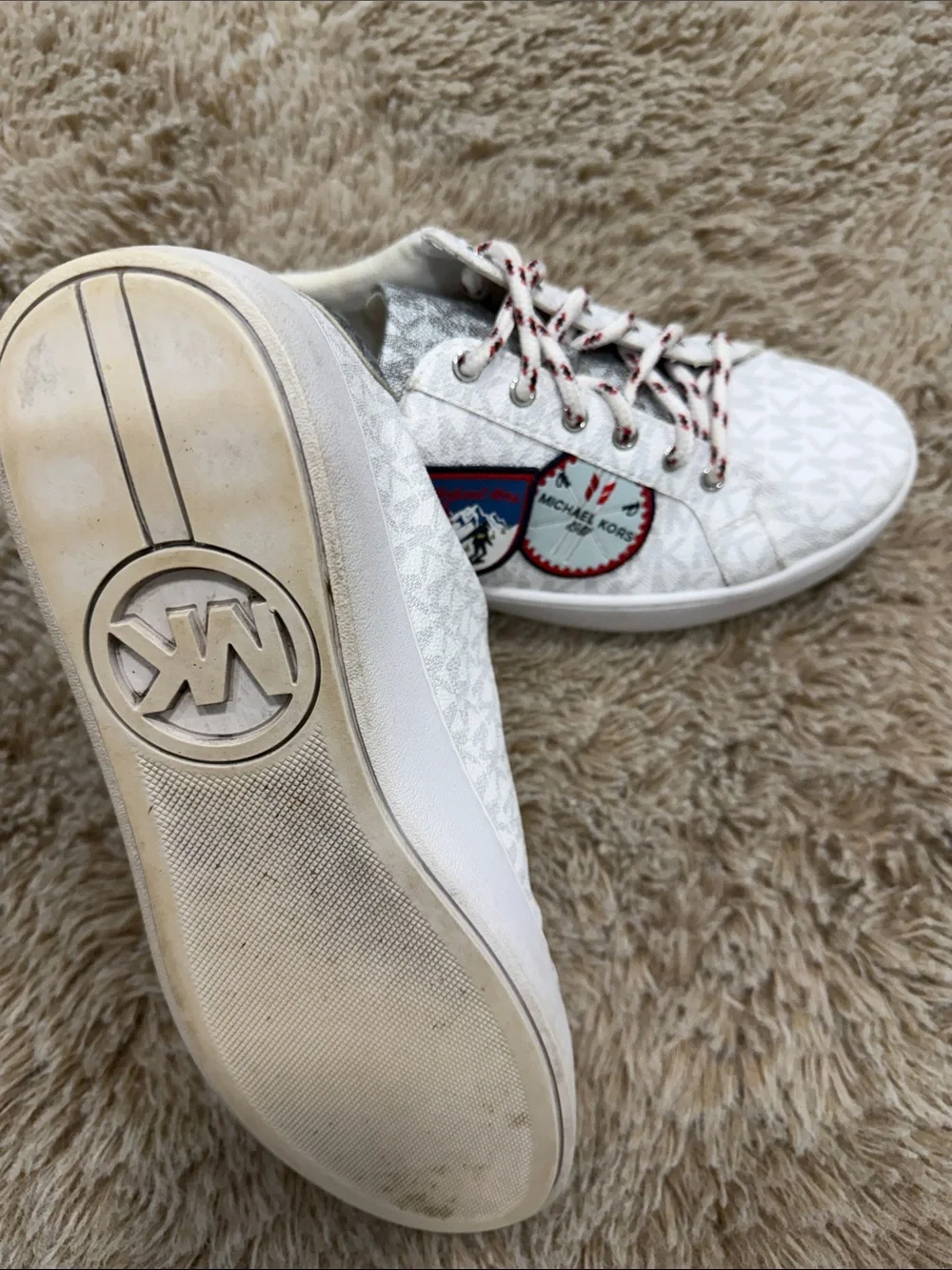 Michael Kors White & Silver Kids Logo Patch Lace-Up Sneakers